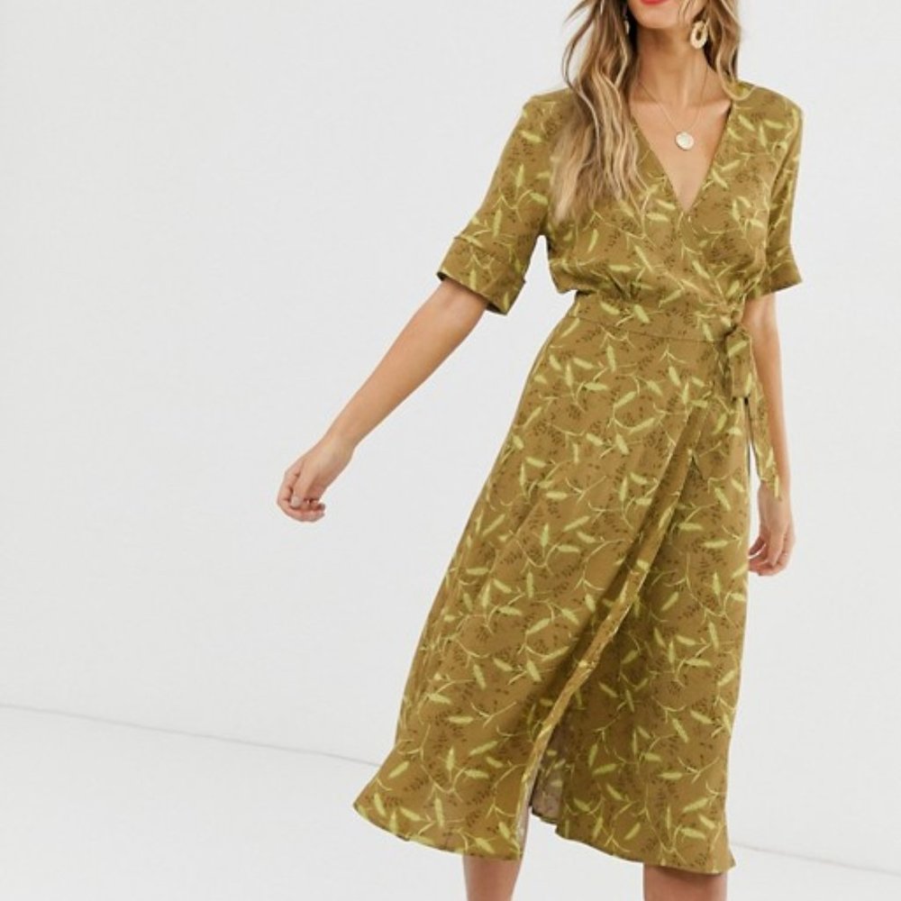 & OTHER STORIES Wheat Print Midi Wrap Dress *NWT*